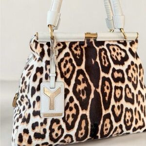 YSL Leopard print Pony hair Majorelle Tote bag